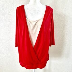 Lucy Diamonds Women's Plus Size 2X Red And Cream Open Front Knit Top Blouse